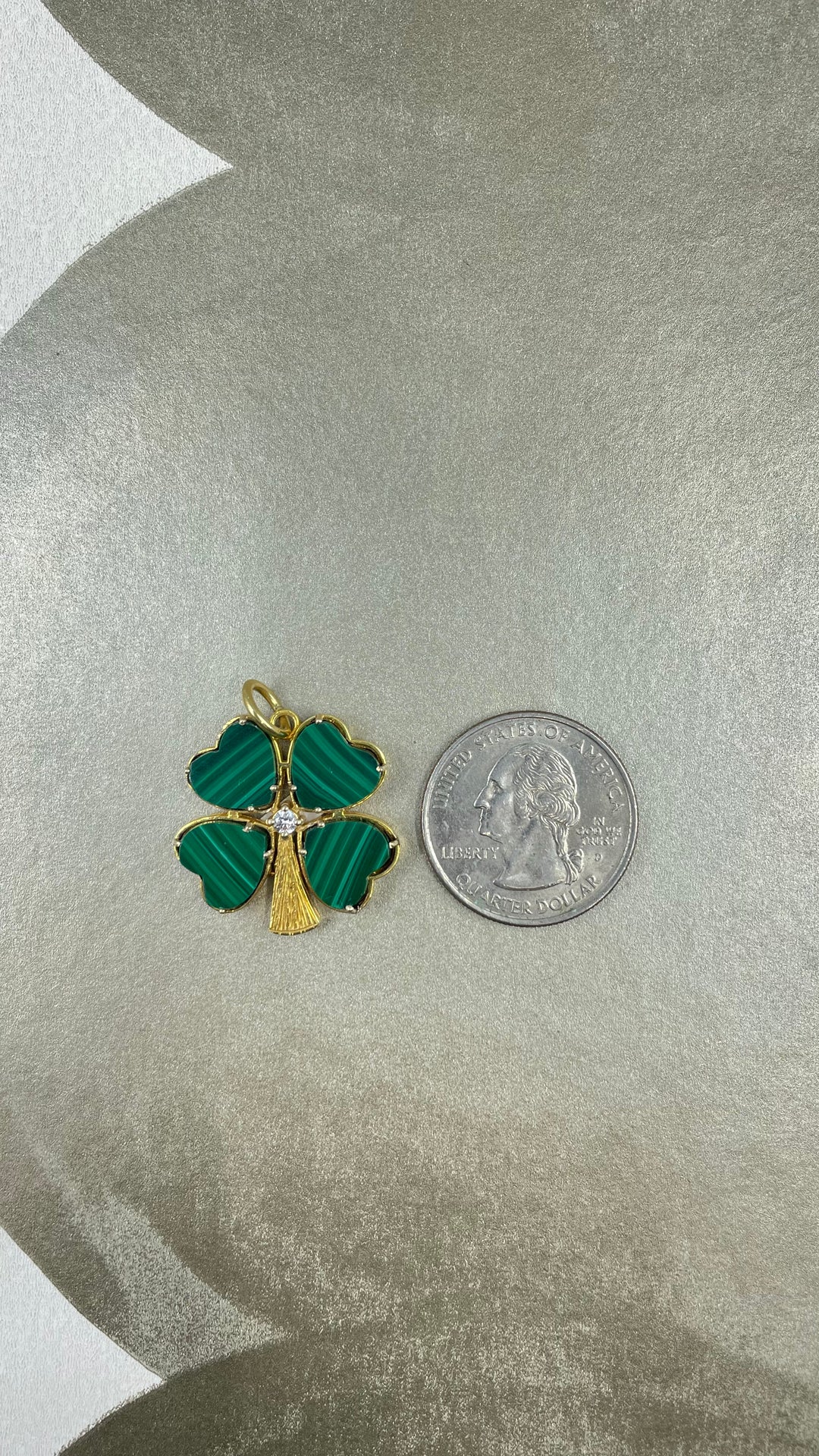 14k XL Diamond and Malachite Clover Charm