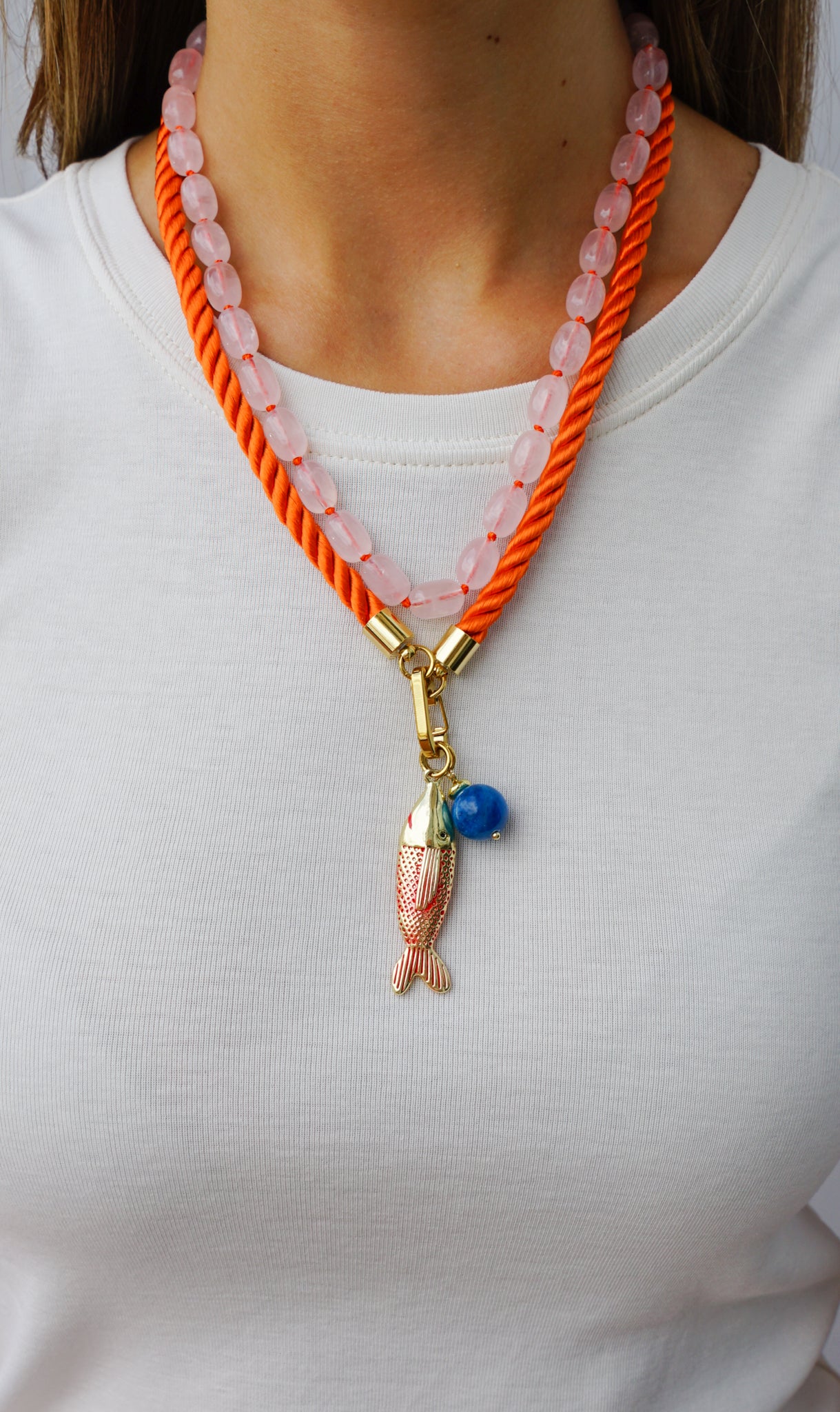 Rose Quartz Jellybeans on Silk Necklace