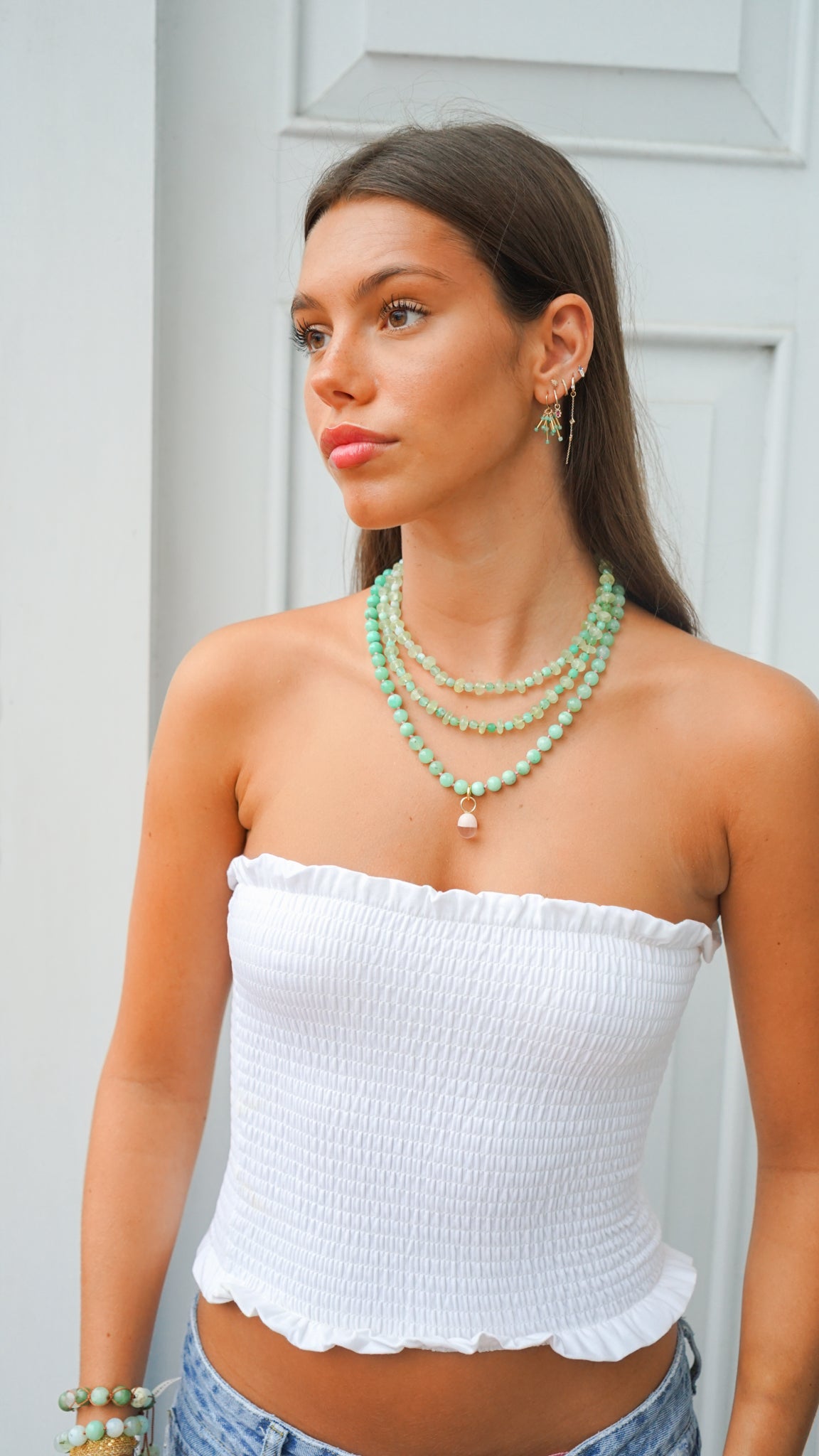 Beaded Gemstone Moss Daylight Necklace