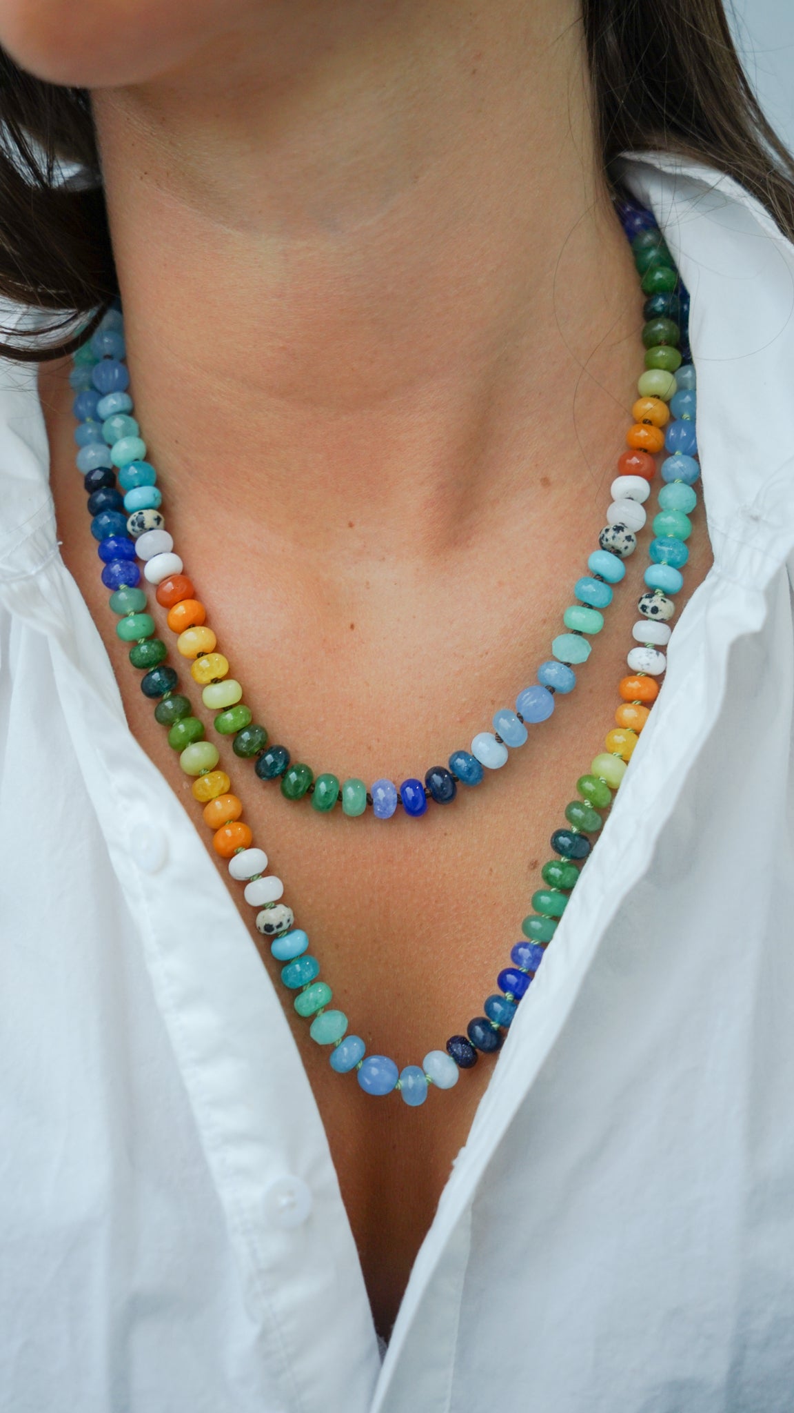 Mixed Sunrise Gemstone Necklace on Dark Brown Silk