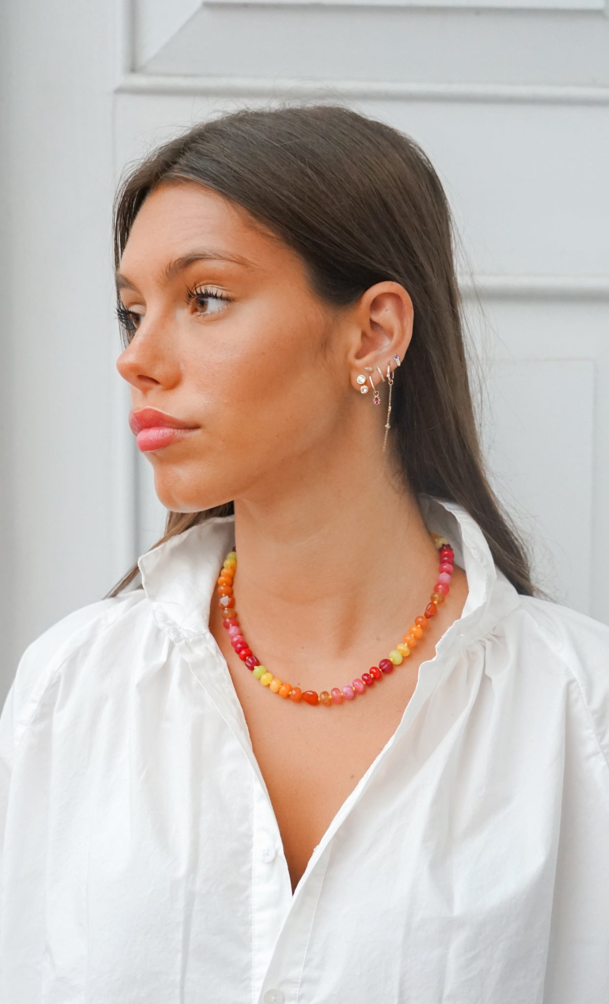 Sunset Mixed Gemstone Necklace on Yellow Silk