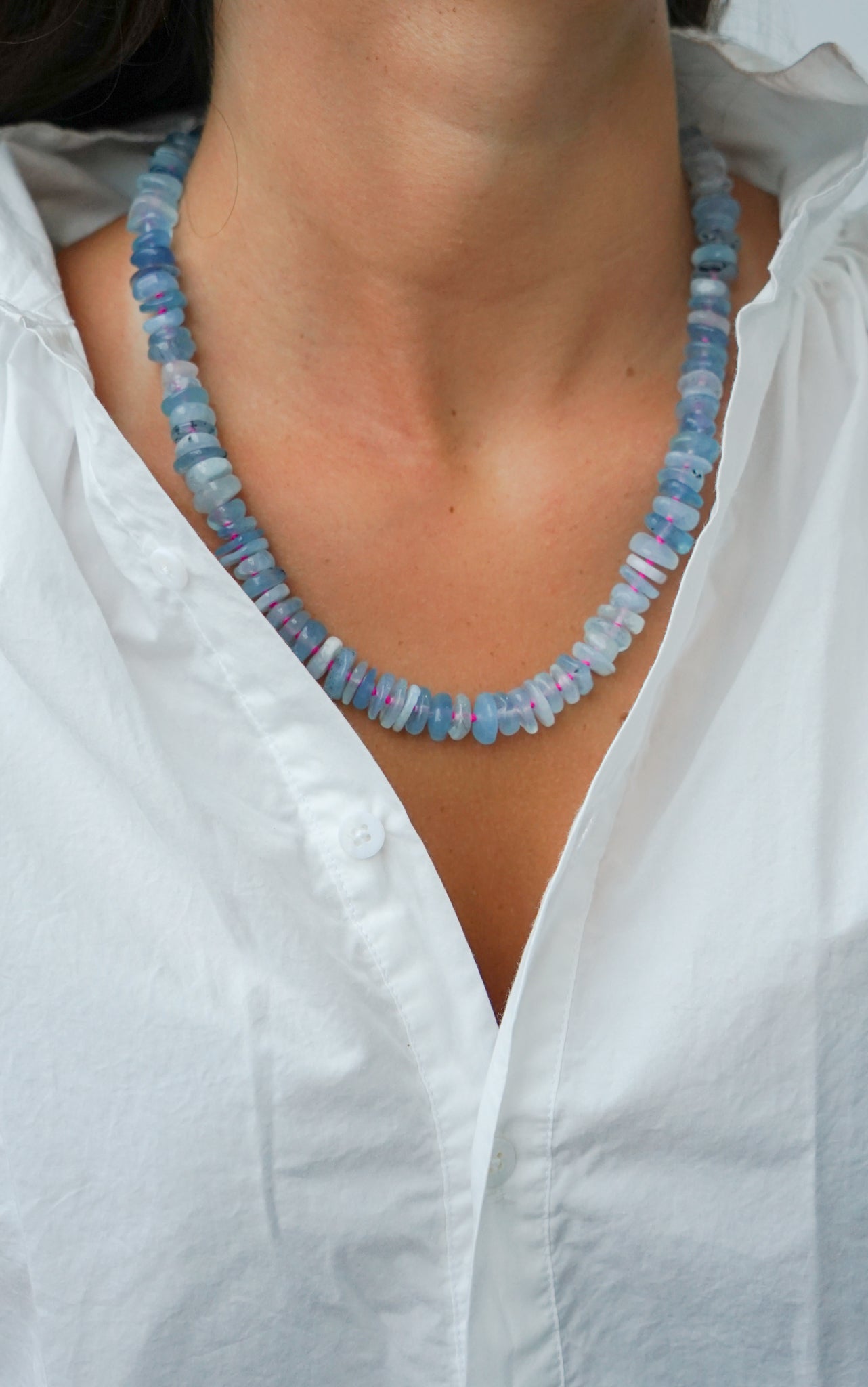 Natural Blue Aquamarine Slices Necklace