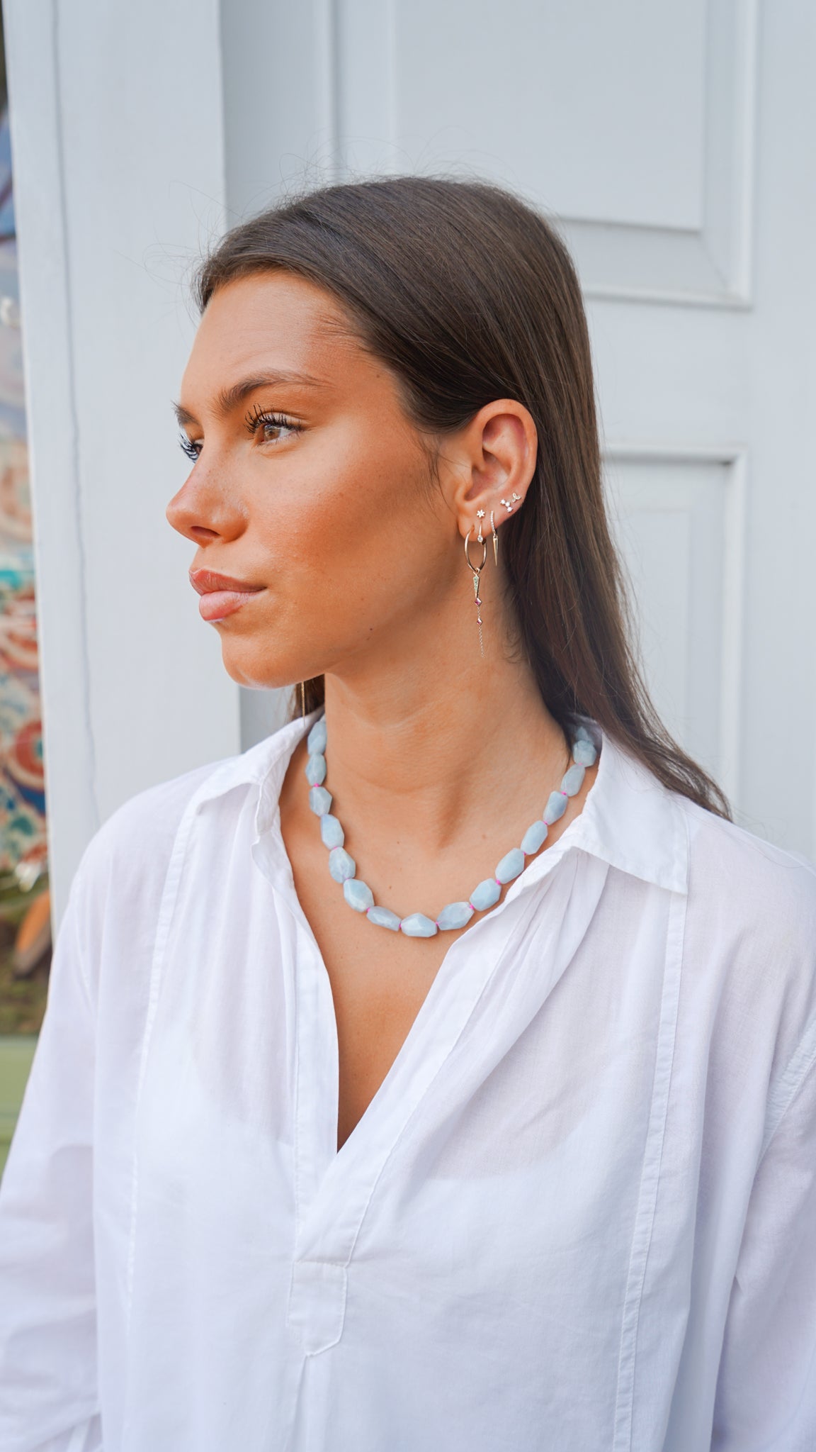 Faceted Natural Blue Aquamarine Necklace