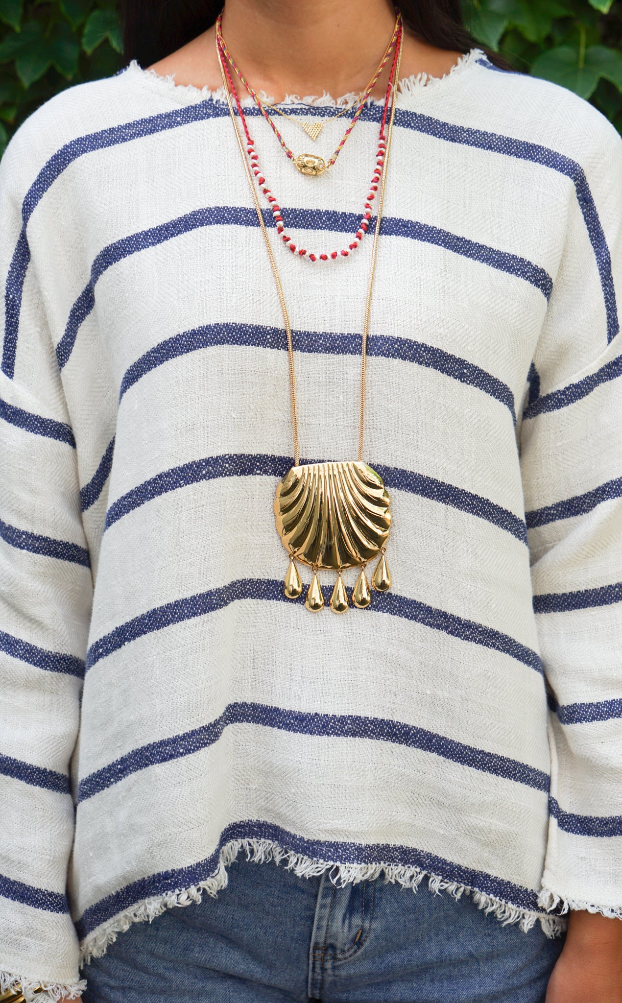 Shell Charm Necklace with Drop Fringe