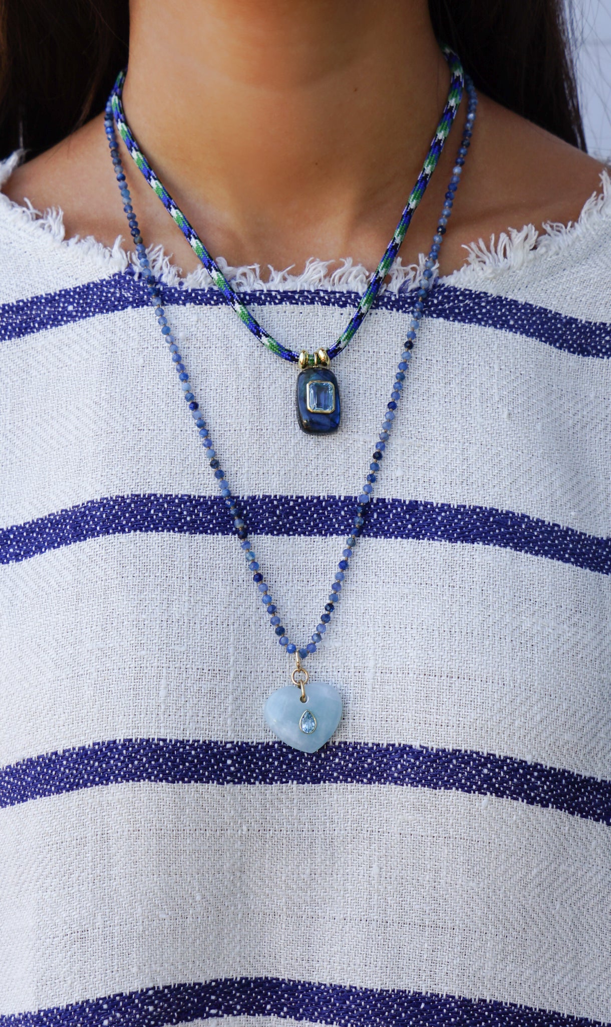 Aquamarine Heart Charm with Blue Topaz