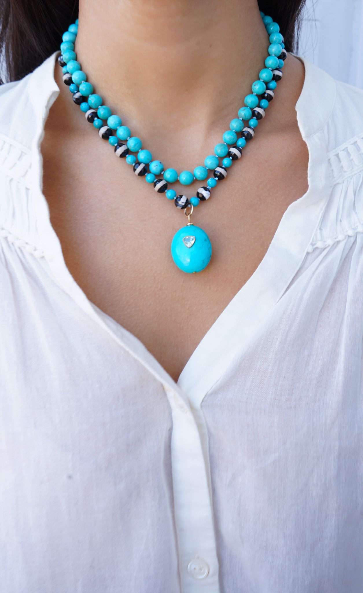 Natural Turquoise Charm with Blue Topaz