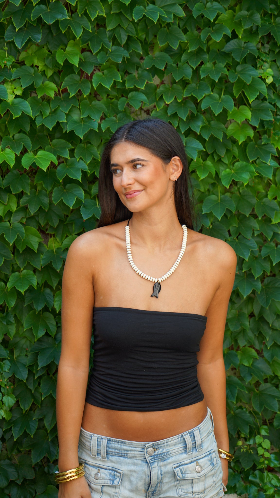 Obsidian Sardine Charm Necklace