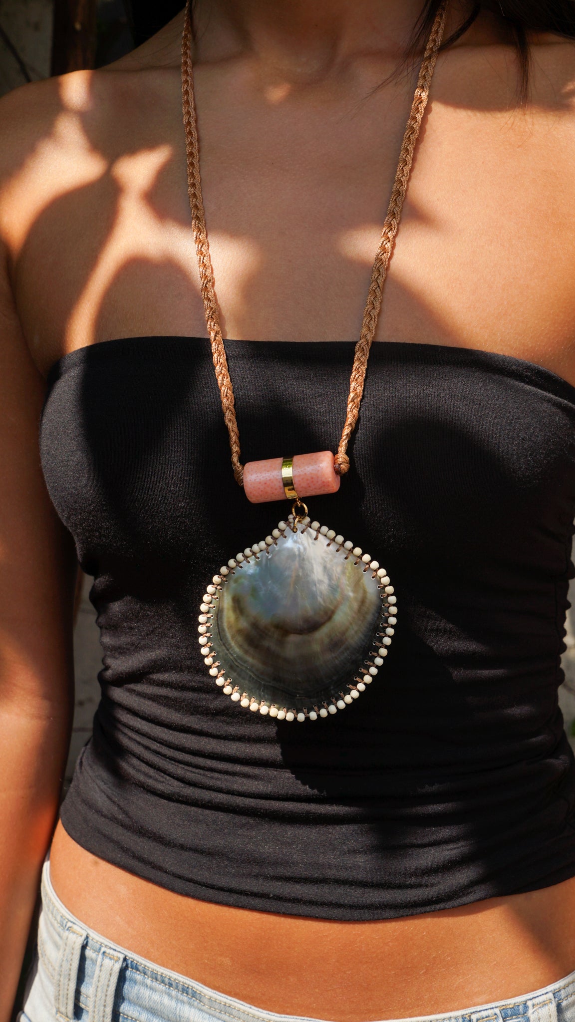 Black Tahitian MOP Shell Charm Necklace