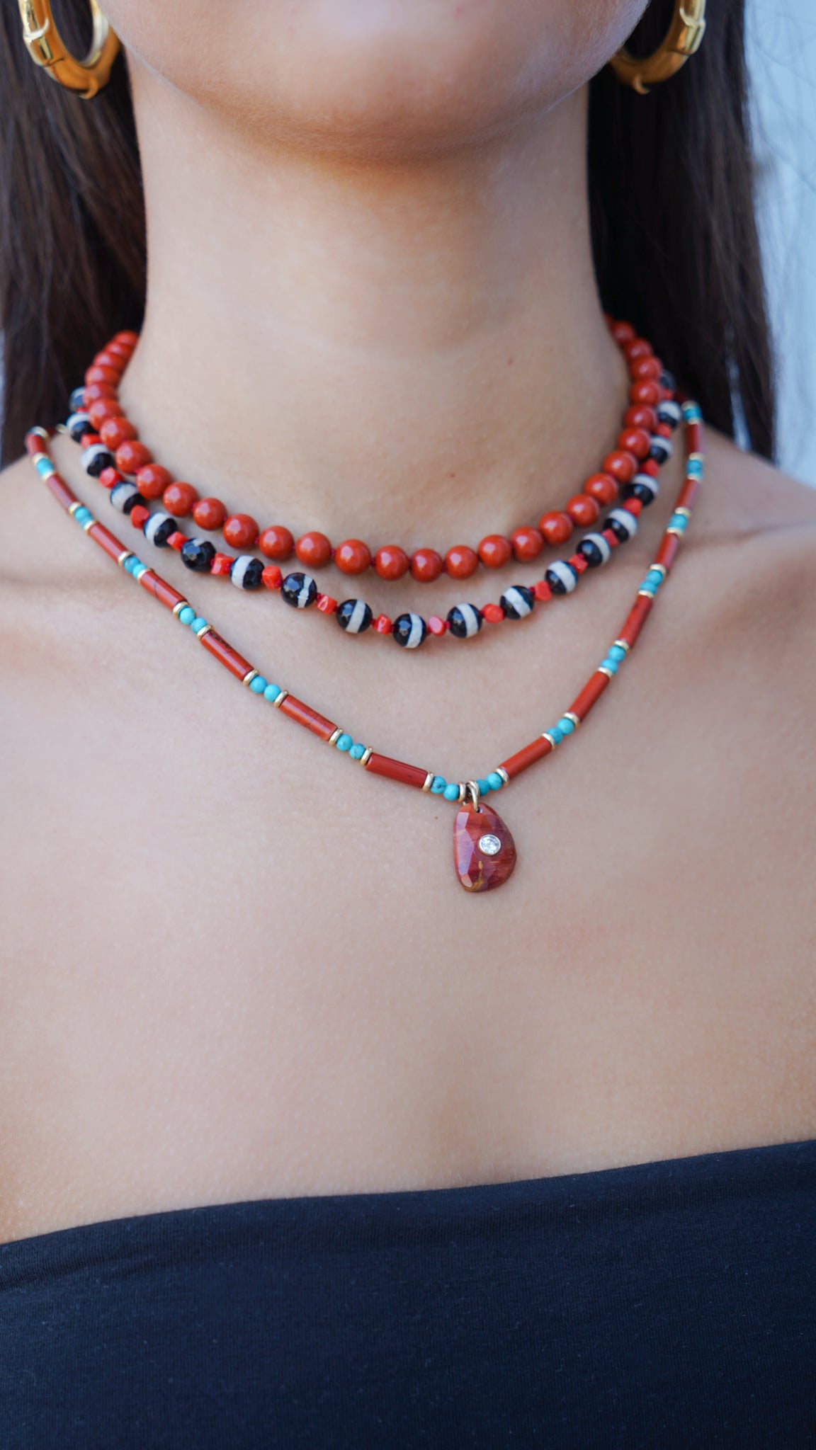 Tibetan Agate and Coral Necklace