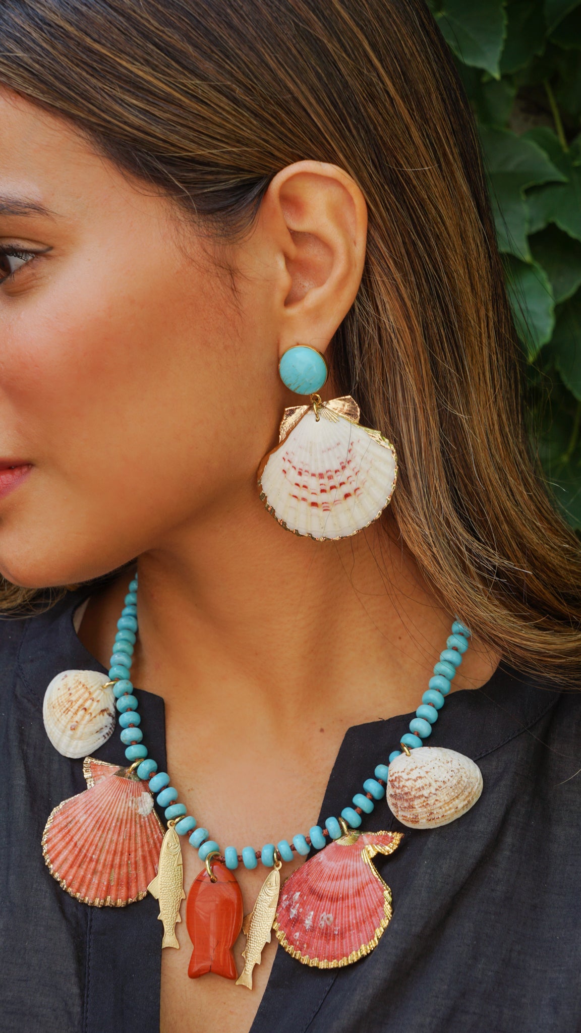 Turquoise and Scallop Shell Earrings