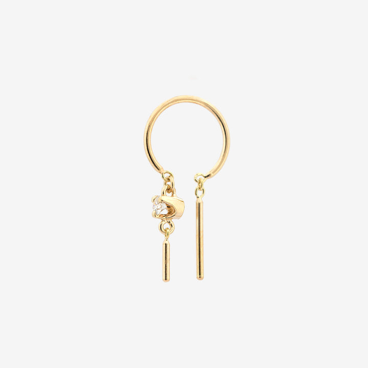 14k Small Threader-Style Dangling Hoop Earring with Diamond