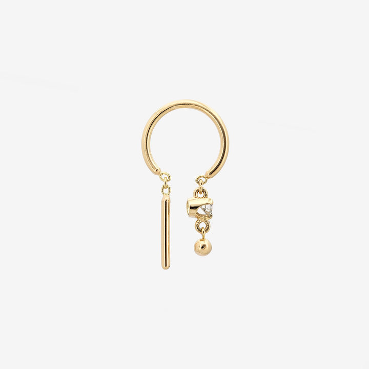 14k Small Threader-Style Dangling Hoop Earring with Diamond and Ball