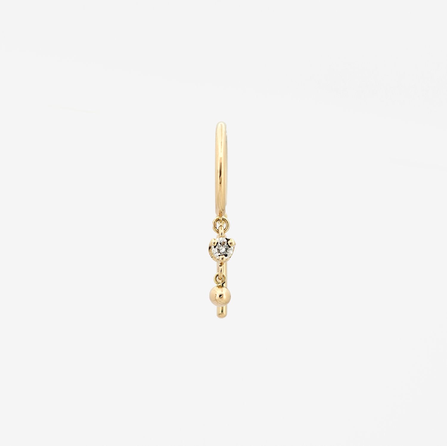 14k Small Threader-Style Dangling Hoop Earring with Diamond and Ball