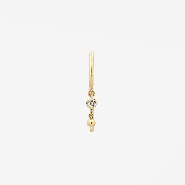 14k Small Threader-Style Dangling Hoop Earring with Diamond and Ball