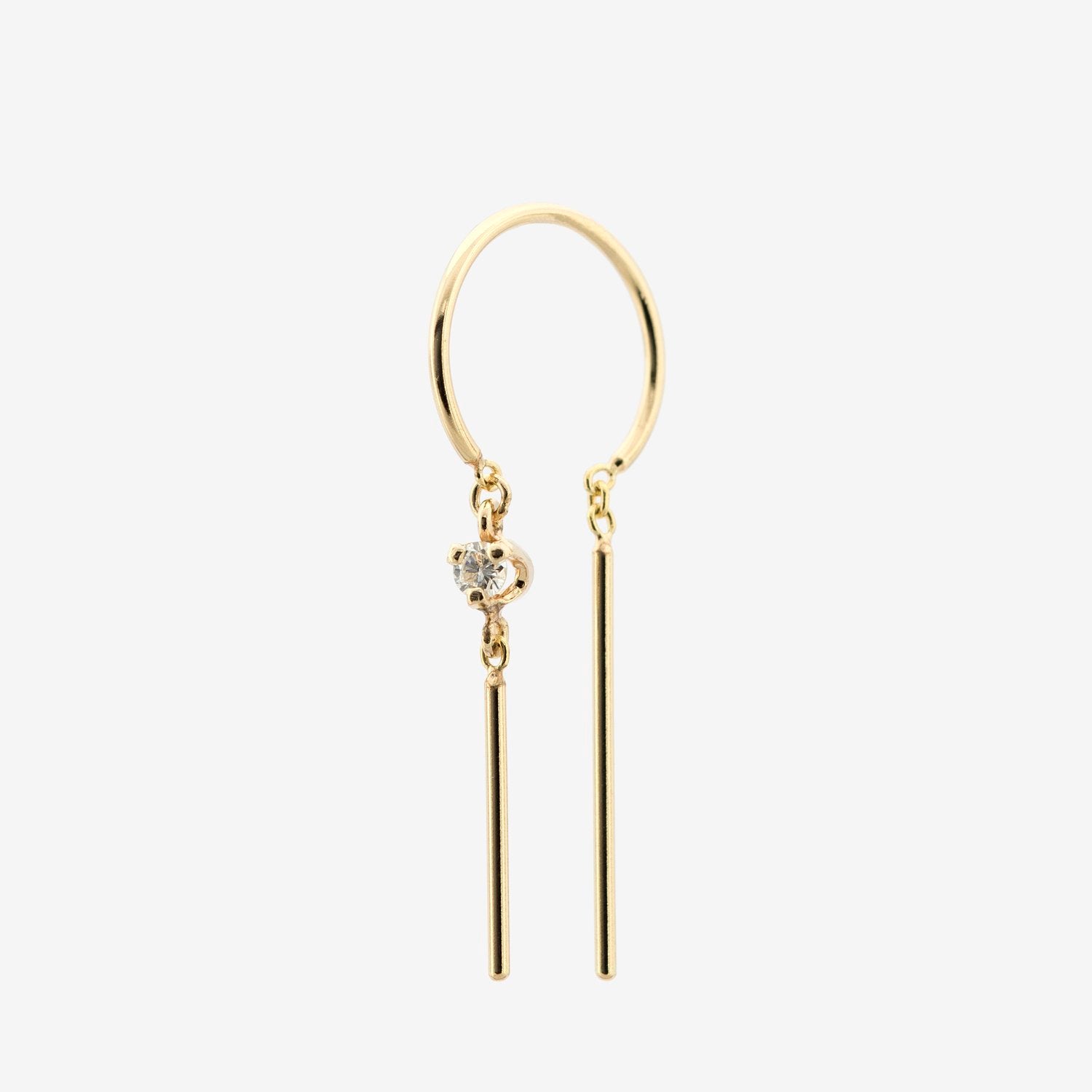 14k Threader-Style Dangling Hoop Earring with Diamond