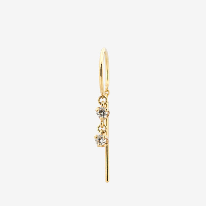 14k Threader Style Hoop with Long Dangler and 2 Diamonds