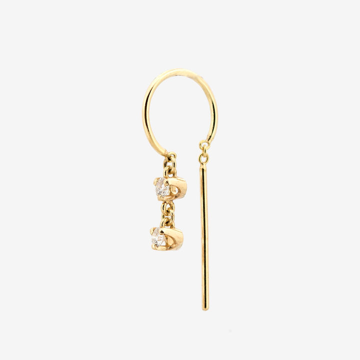 14k Threader Style Hoop with Long Dangler and 2 Diamonds