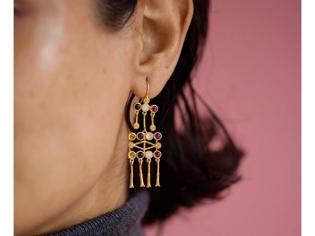 Garnet, Opal, Topaz, and Citrine Chandelier Earrings