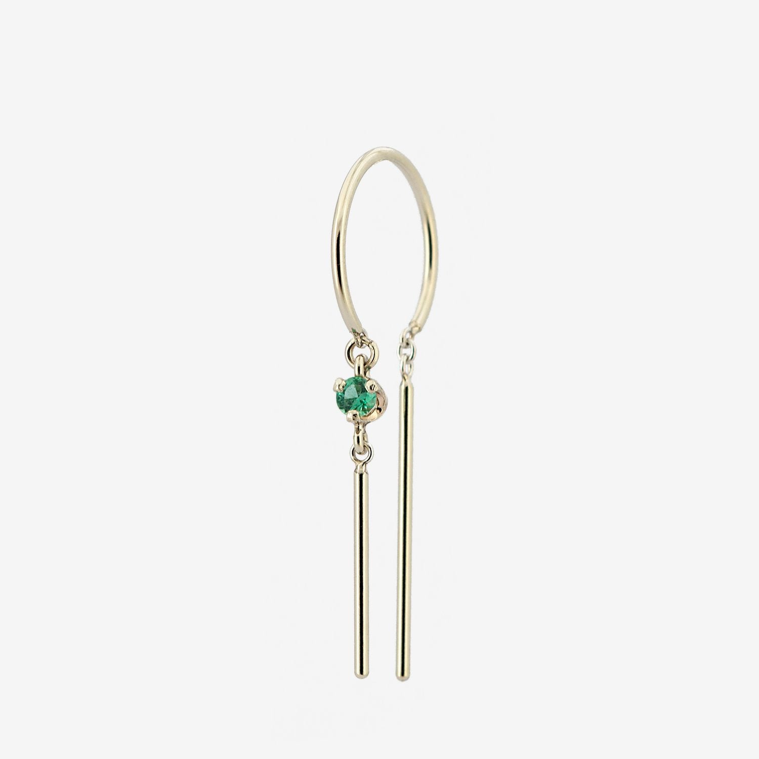 14k Threader-Style Dangling Hoop Earring with Emerald