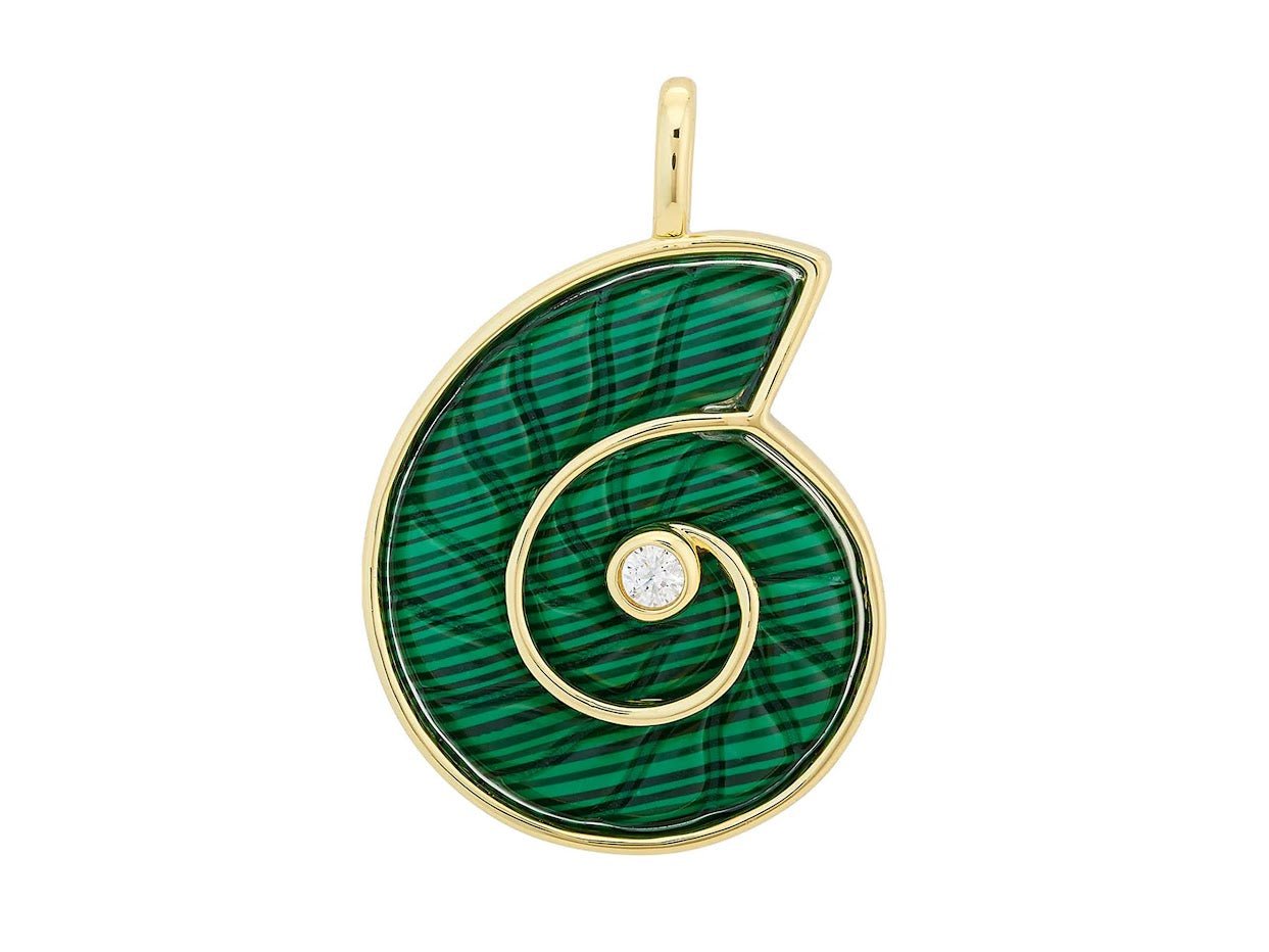 Malachite Nautilus Charm with CZ Center