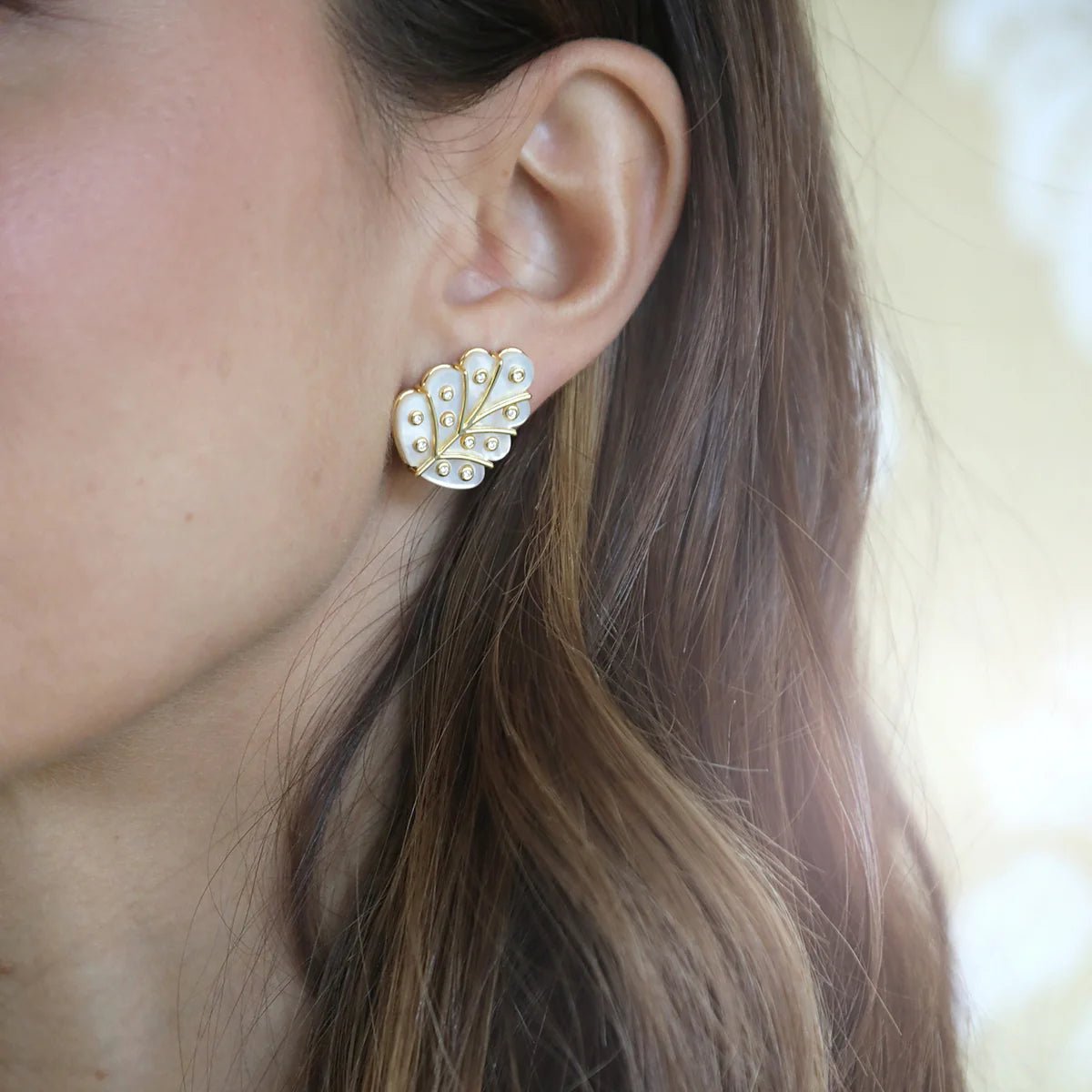 Gold and MOP Flower Studs with CZs
