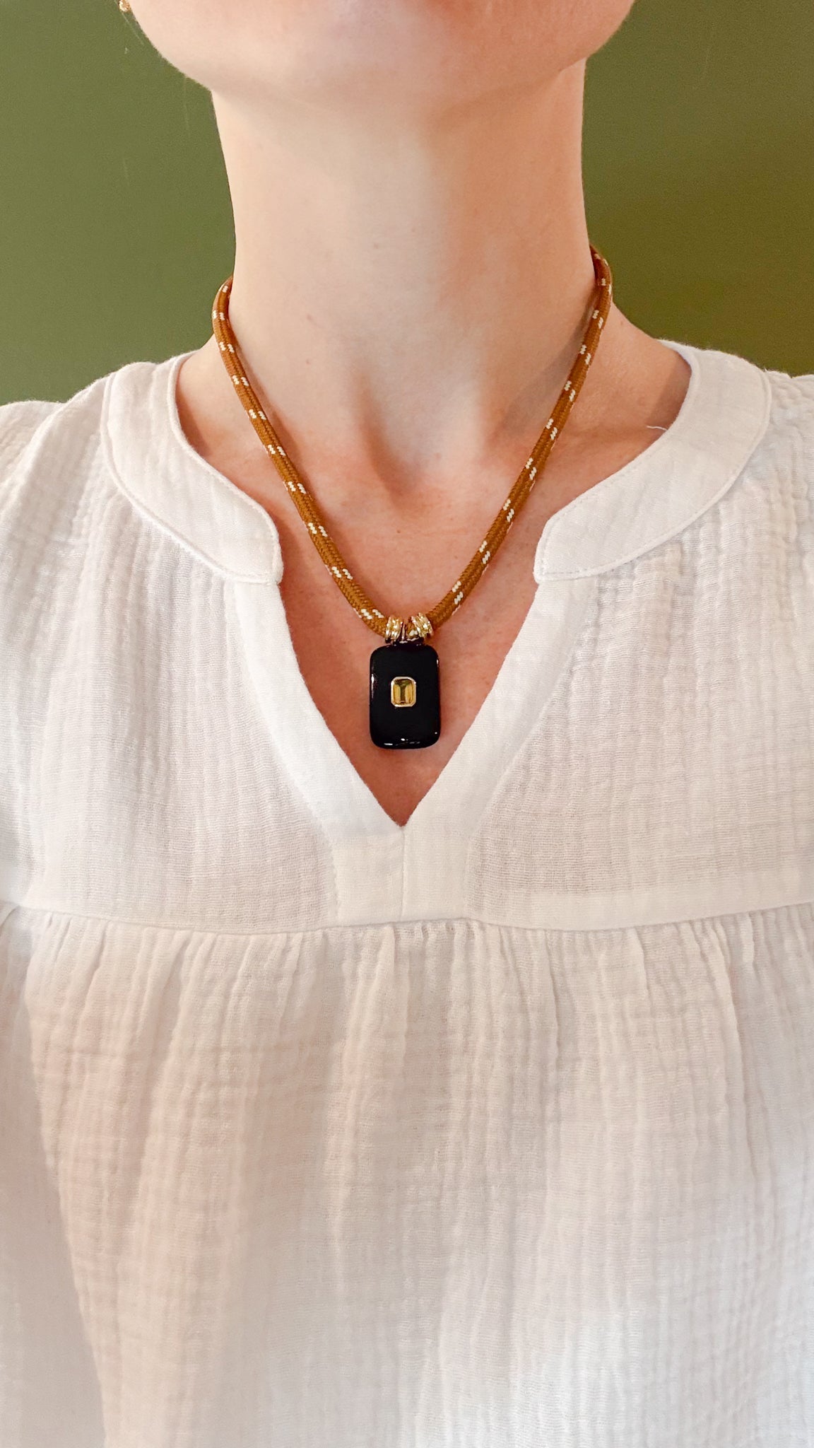 Black Onyx and Lemon Quartz on Paracord Necklace