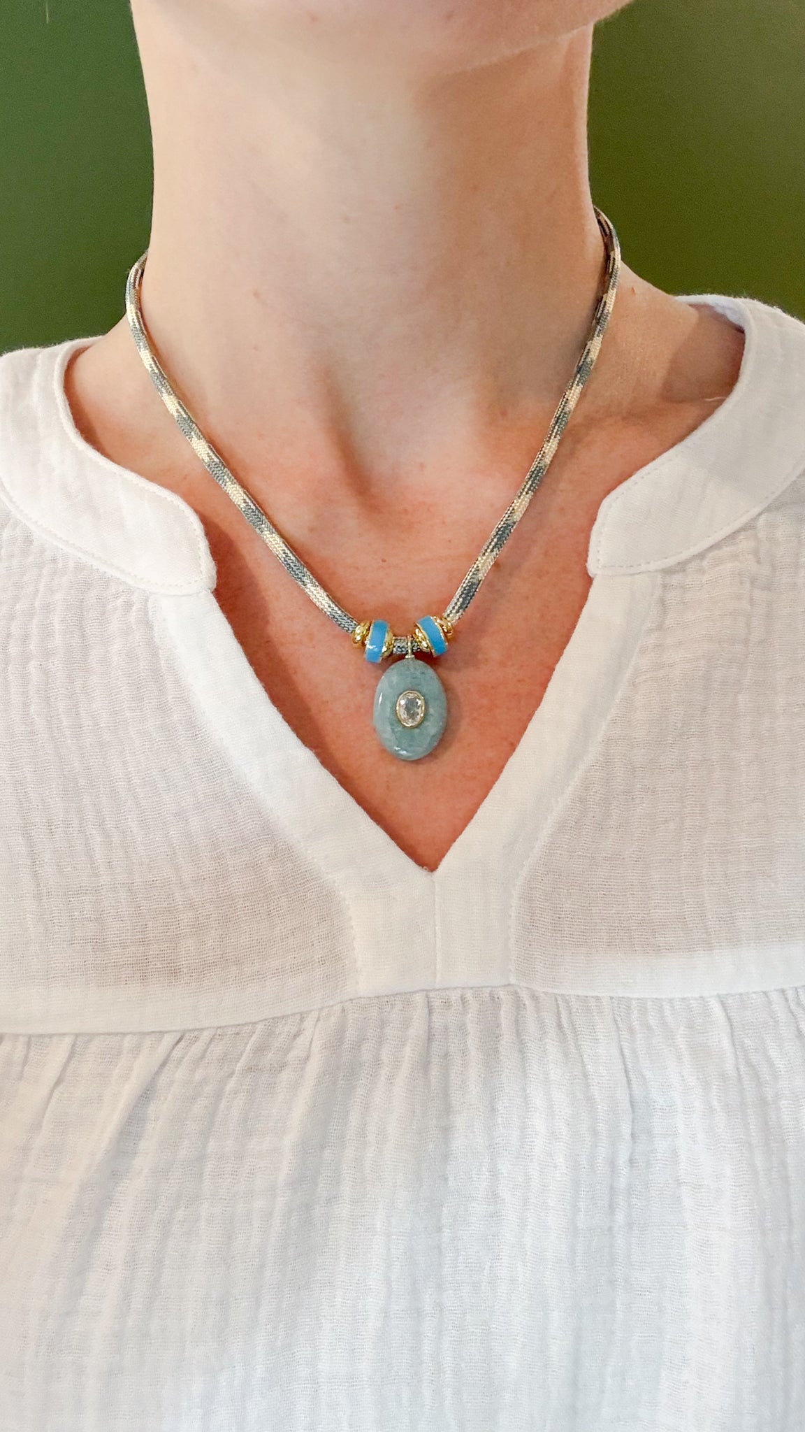 Aquamarine and White Topaz on Paracord Necklace