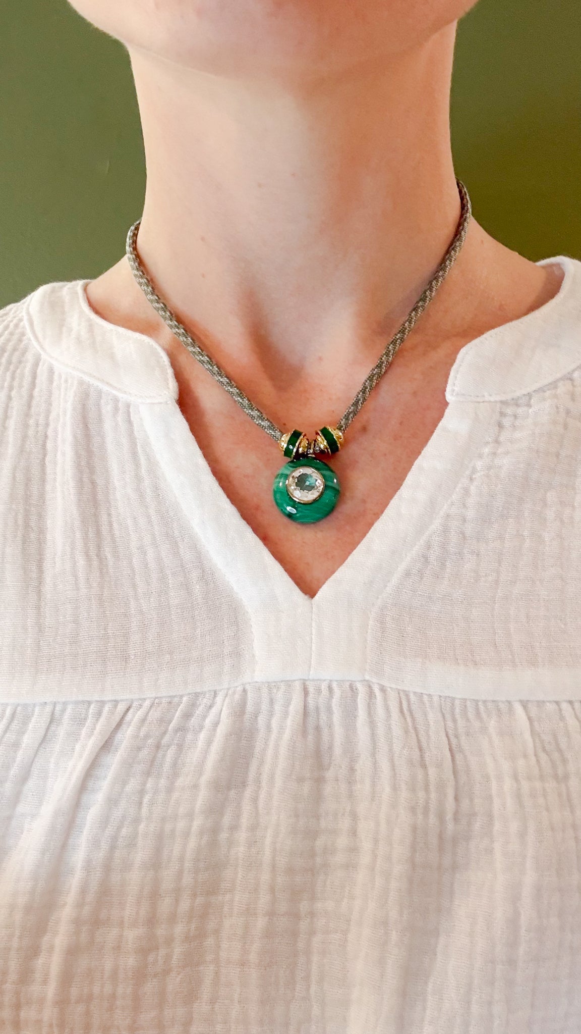 Malachite and Yellow Quartz on Paracord Necklace