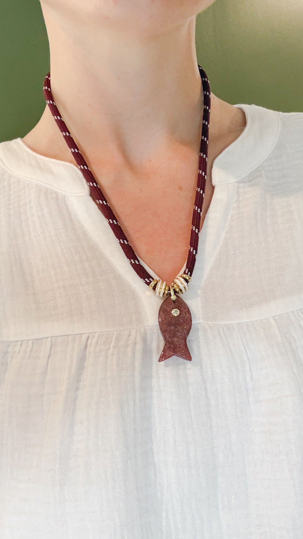 Brown Chrysoprase Fish Charm on Paracord Necklace