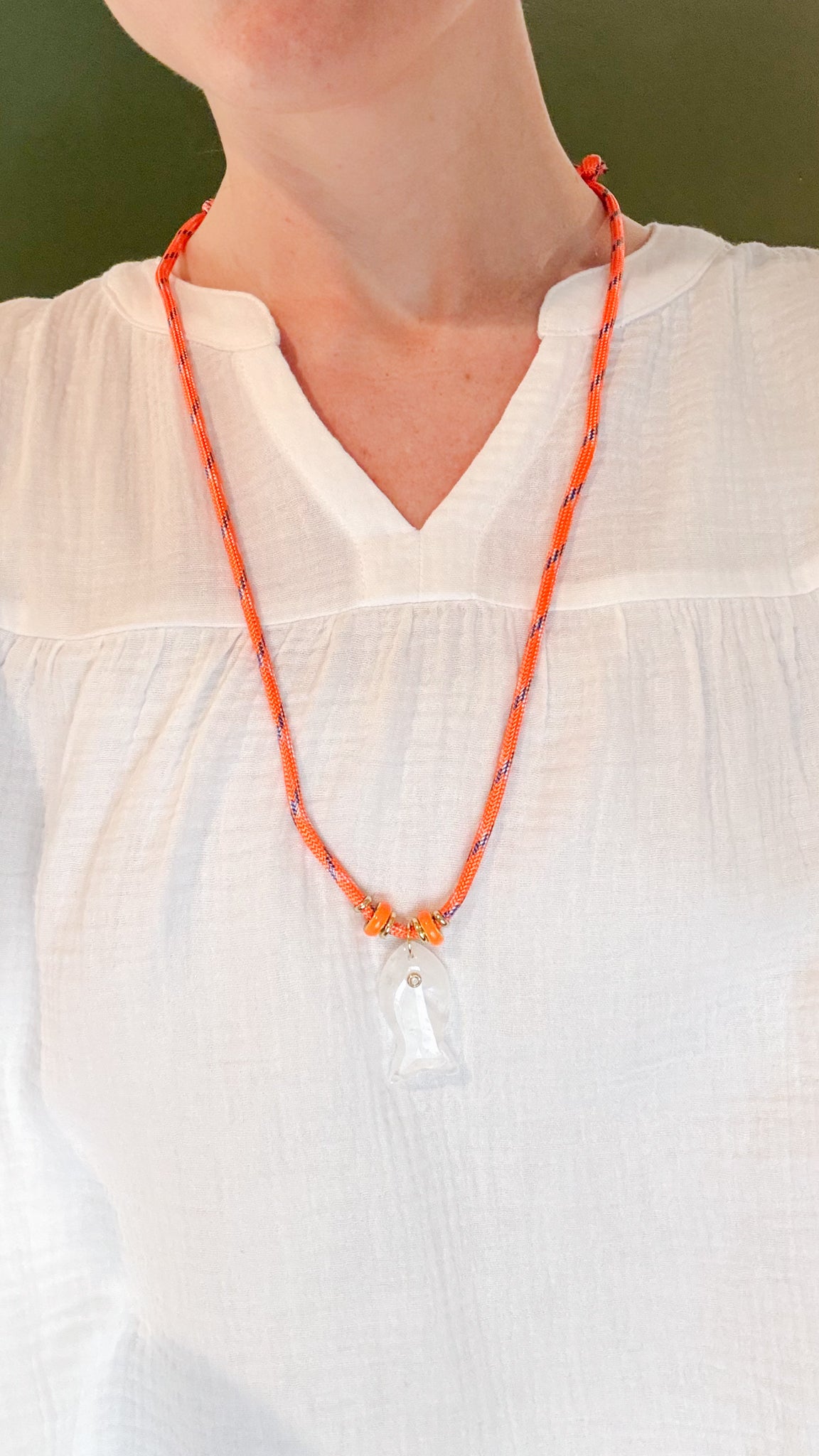 Quartz Fish Charm on Paracord Necklace