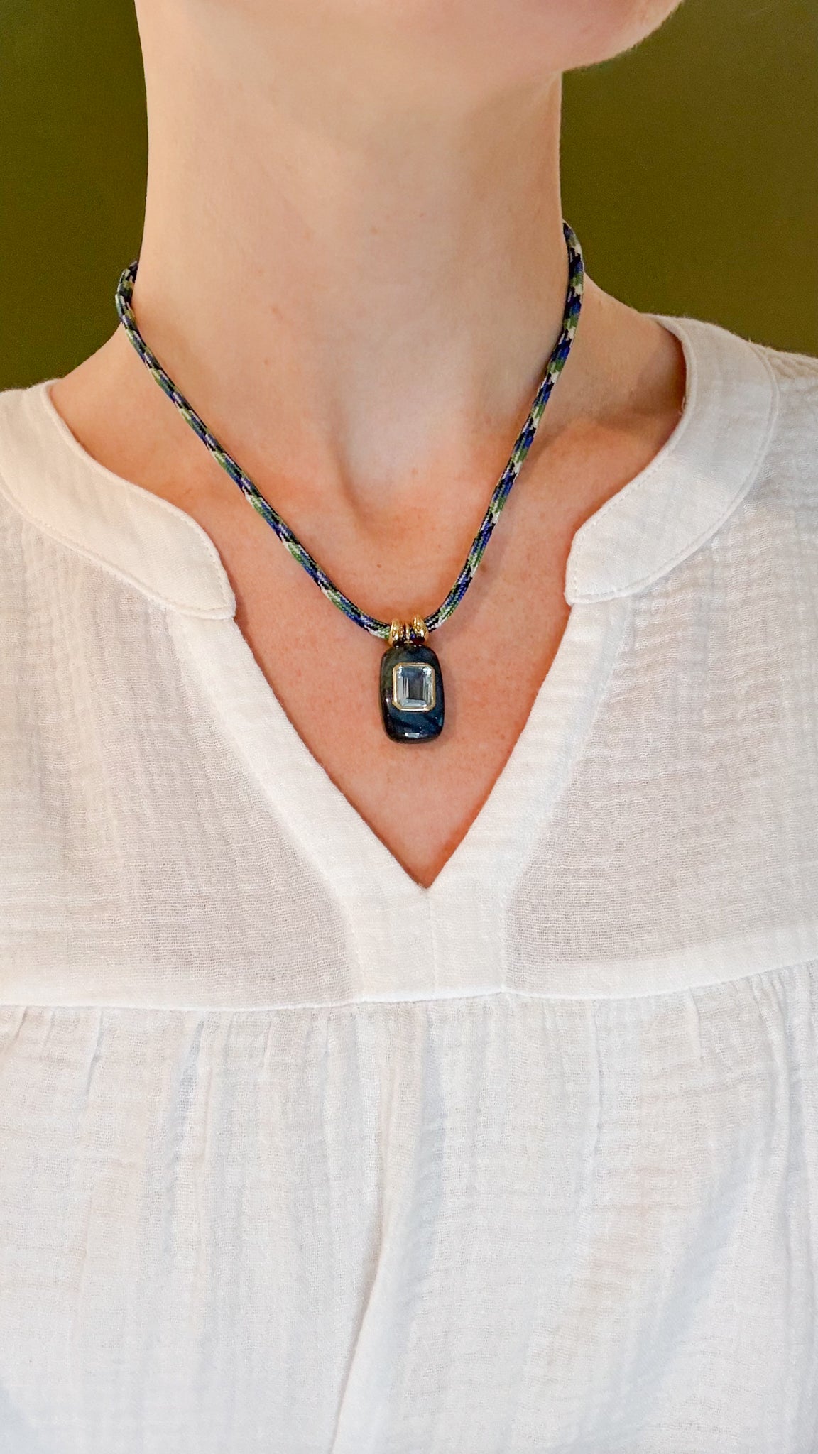 Labradorite and Blue Topaz on Paracord Necklace