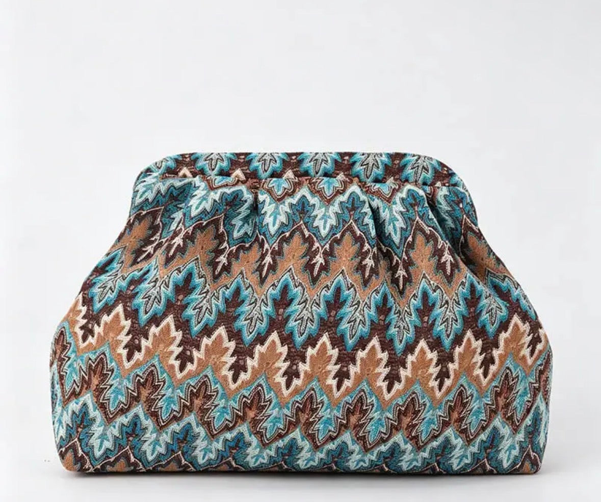 Teal ZigZag Knitted Bag