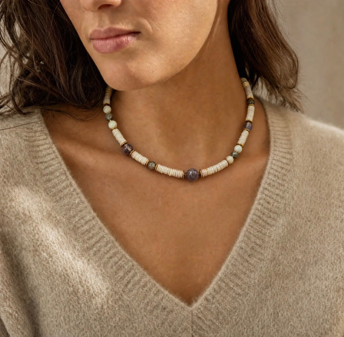 Freshwater Coin Pearl Necklace with Gemstones