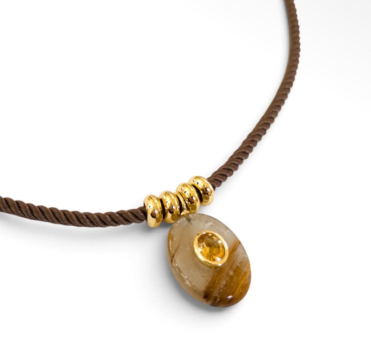Rutilated Quartz and Citrine Charm on Cord Necklace