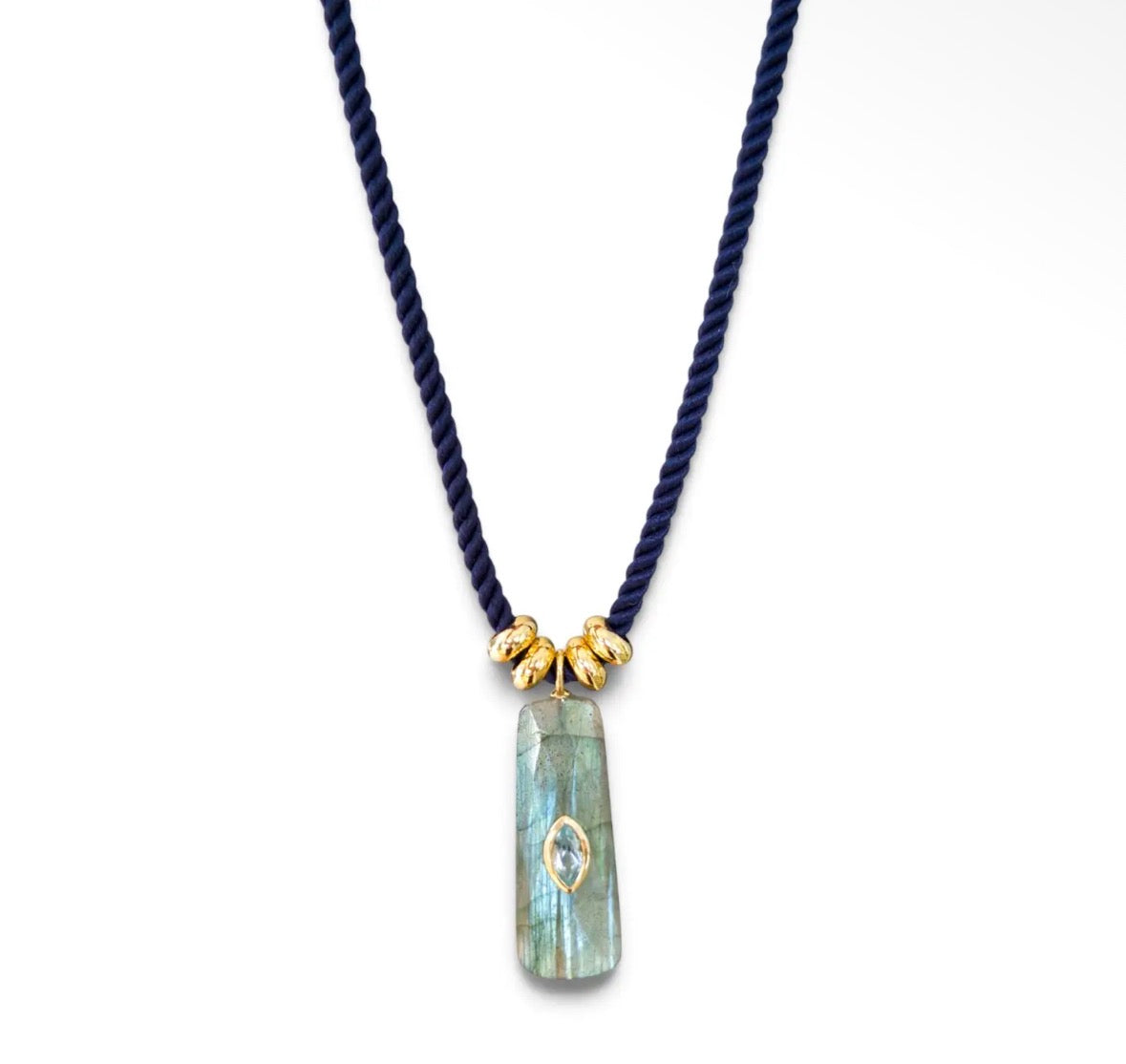 Labradorite and Topaz Charm on Cord Necklace