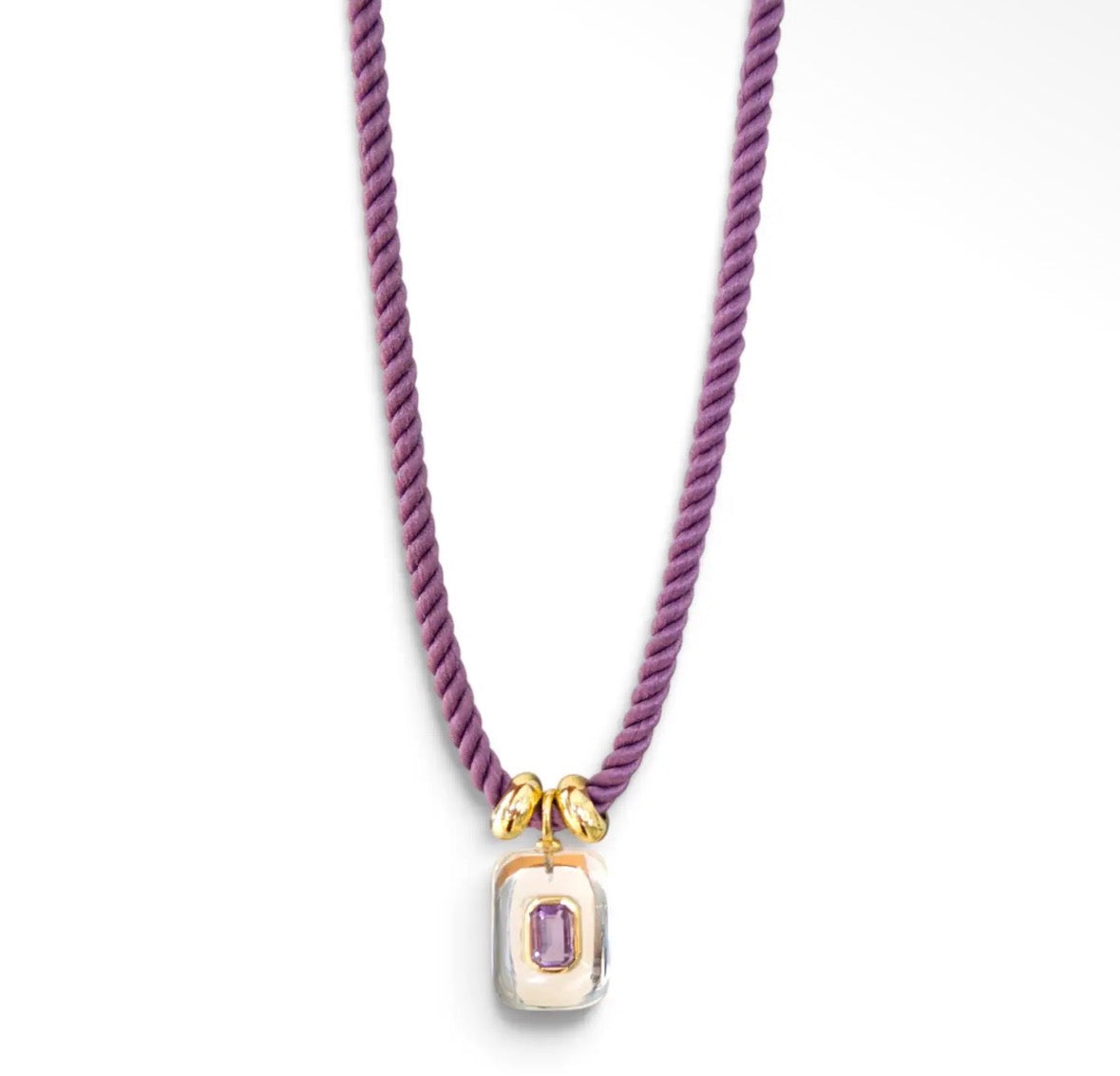 Amethyst and Quartz Purple Cord Necklace