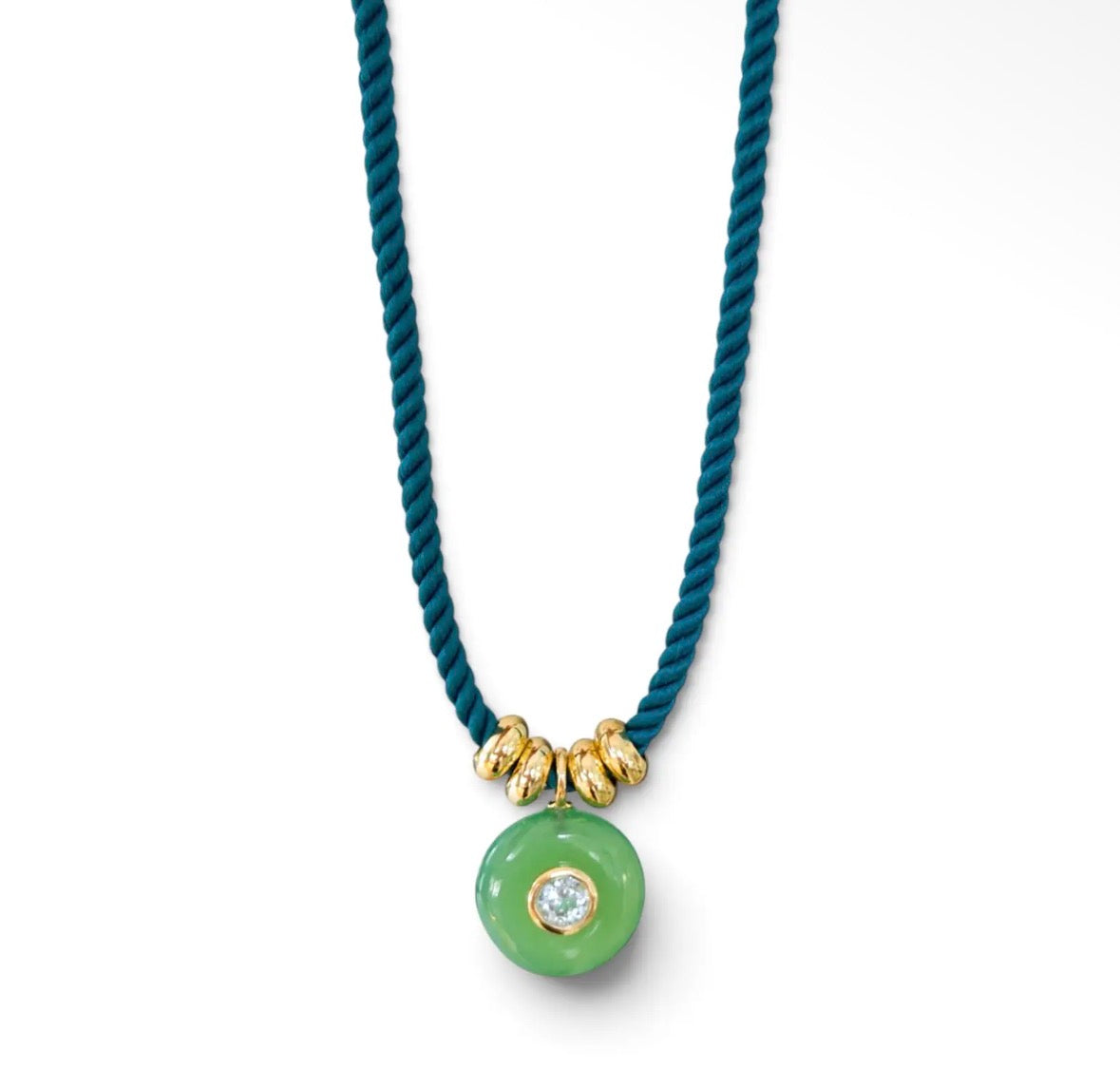 Chrysoprase and Topaz Charm on Green Cord Necklace