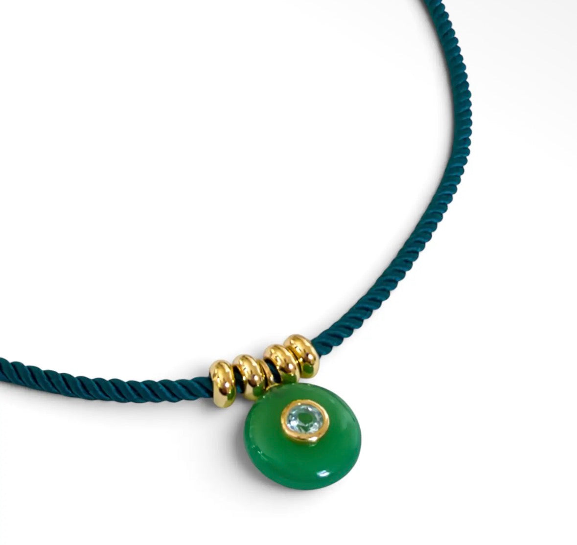Chrysoprase and Topaz Charm on Green Cord Necklace