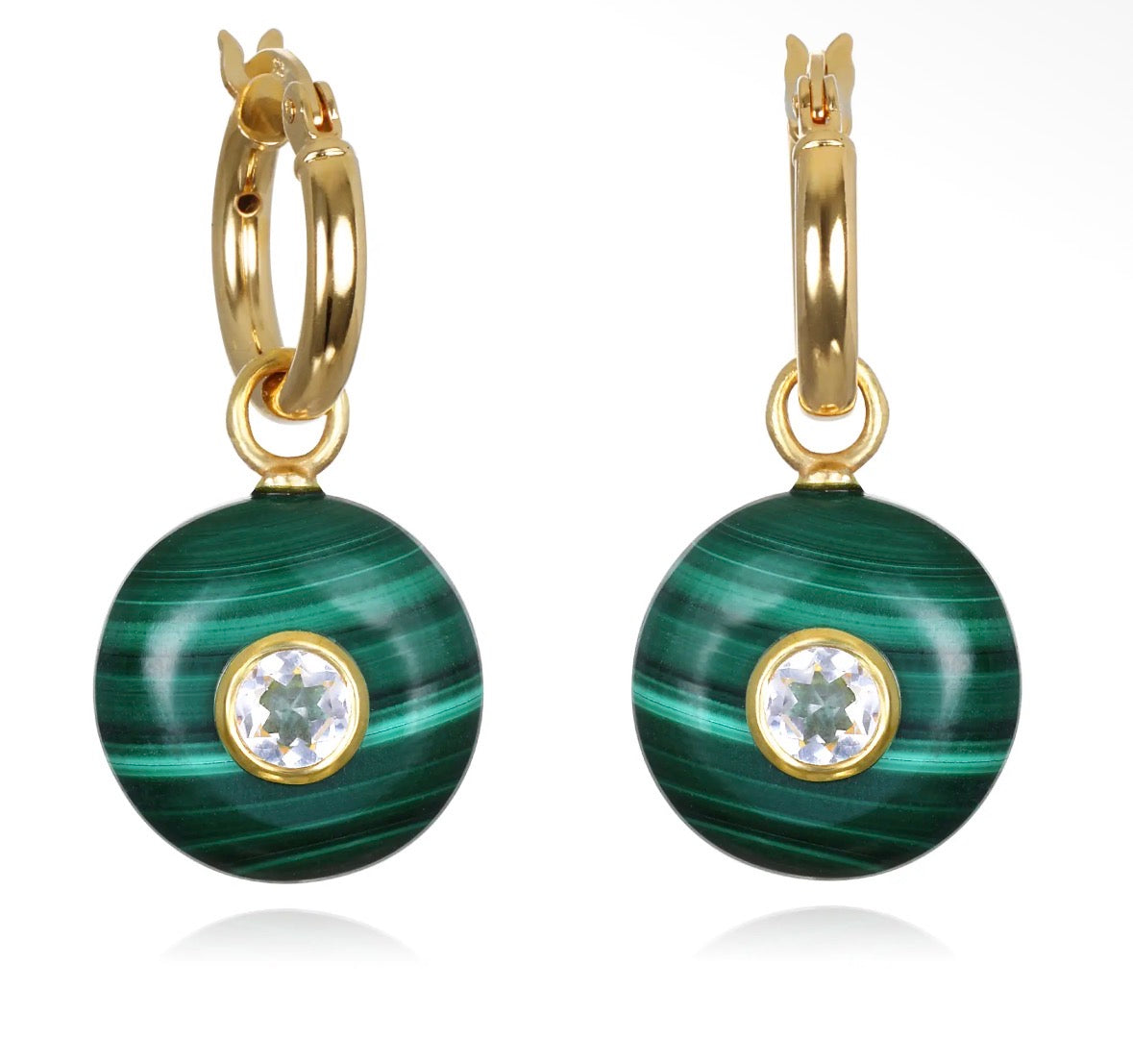 Malachite and Topaz Huggie Hoop Earrings