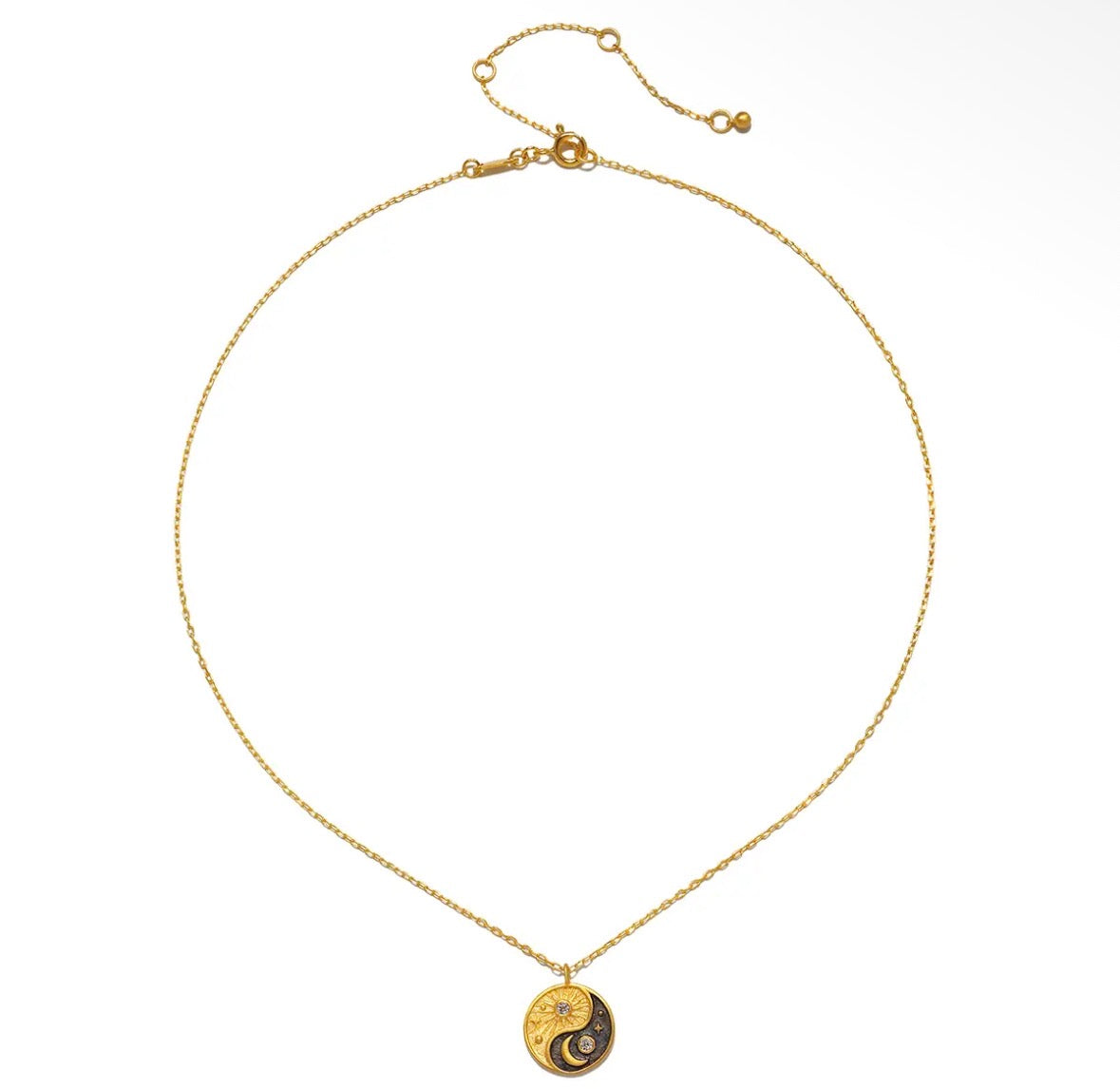 Gold and White Topaz Yin Yang Charm Necklace