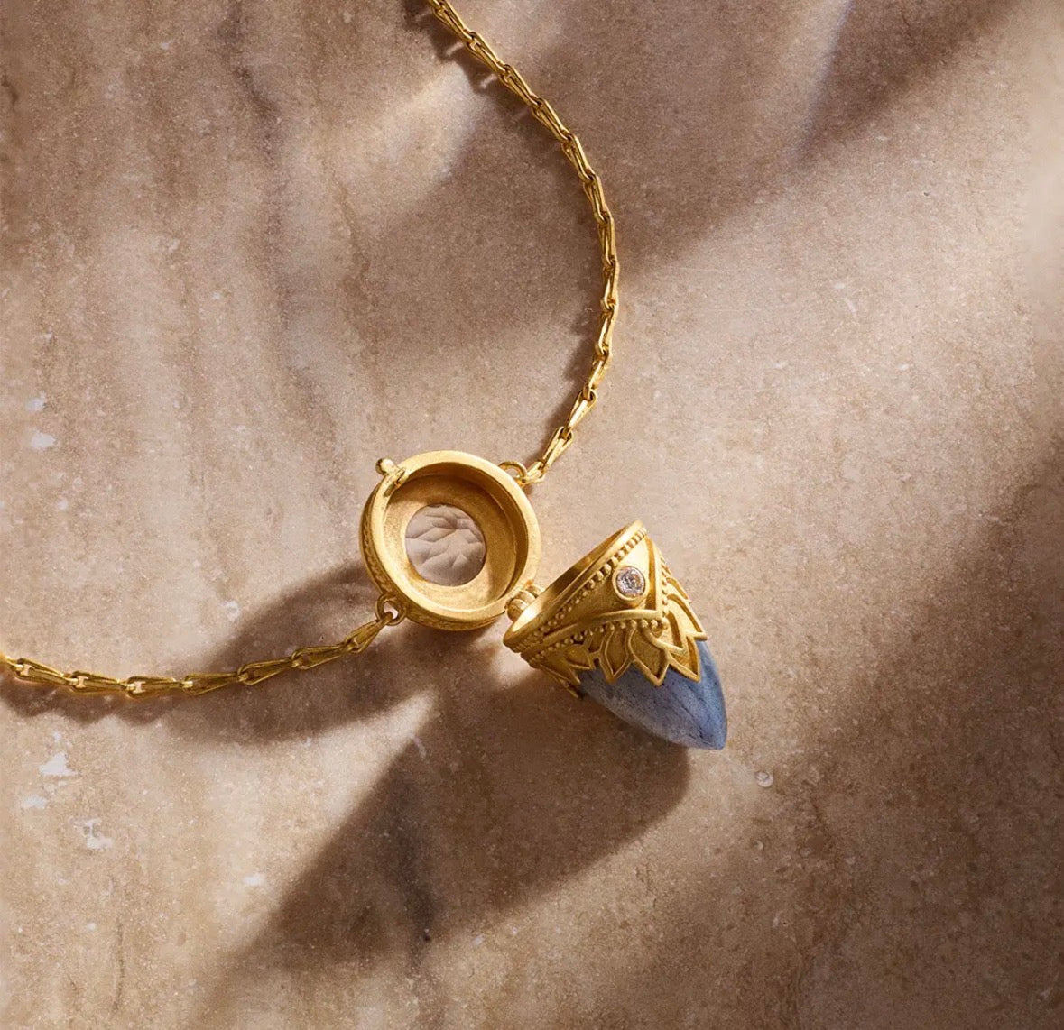 Labradorite and Topaz Locket Necklace