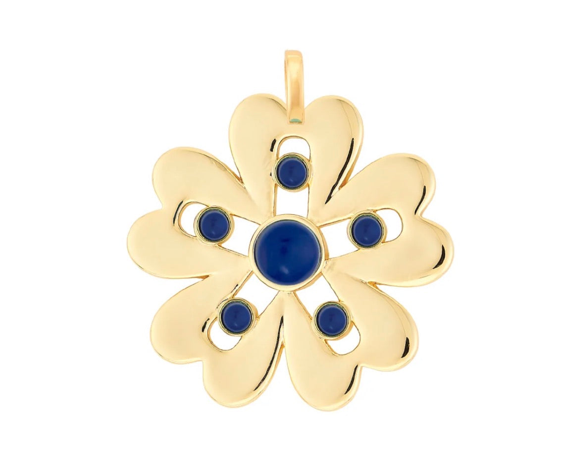 Lapis Cabachon Floral Charm