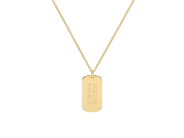 14k Gold Engraved Small Dog Tag Pendant Necklace