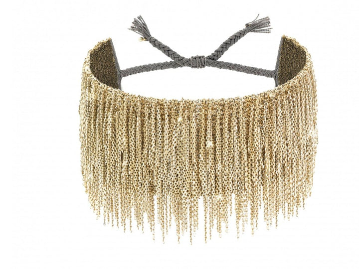 Wide Gold Woven Chain Bracelet with Fringe