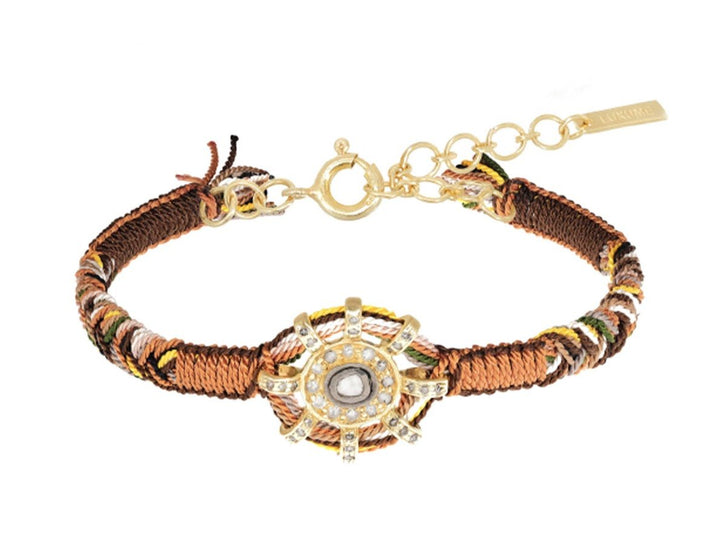 Caramel and Brown Woven Silk Bracelet with Diamonds