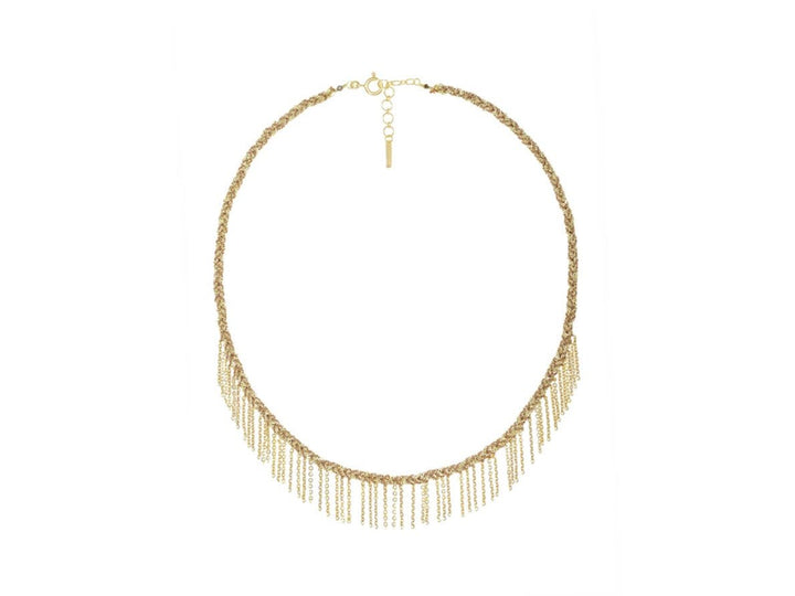 Gold Woven Chain Necklace with Fringe