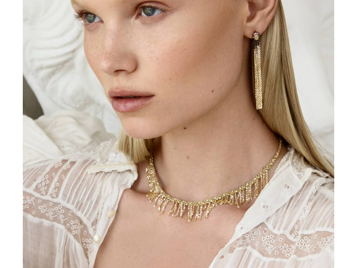 Gold Woven Chain Necklace with Fringe
