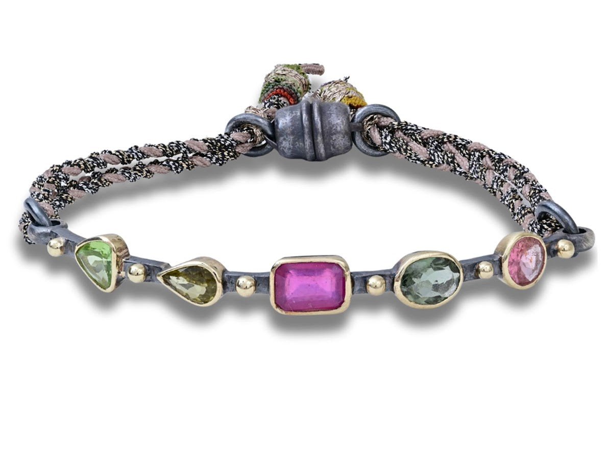 10k/SS Multicolor, Multishaped, Tourmaline Bracelet