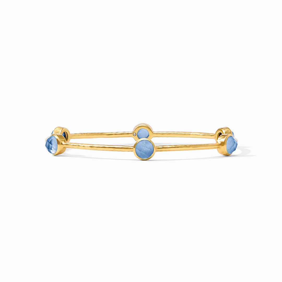 Gold Bangle with Faceted Blue Glass