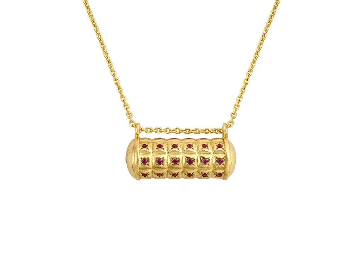 Column Pendant Necklace with Ruby CZs